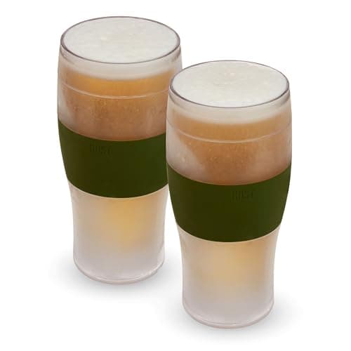 Host FREEZE Beer Cooling Cups, Frozen Beer Mugs, Freezable Pint Glass Set, Insulated Pint Glass to Keep Your Drinks Cold, Double Walled Insulated Glasses, Gift for Dad,16oz, Set of 2, Olive