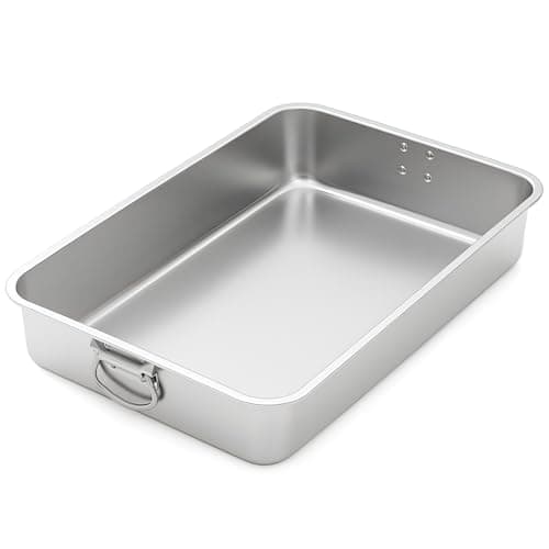 e esscopro 23.5''x15.5''x4''roasting Pan Stainless Steel Turkey Roasting Pan Extra Large Thickened Baking Tray with Handle for Christmas Thanksgiving Oven Turkey Roasts Multilayer Lasagna Baked Goods