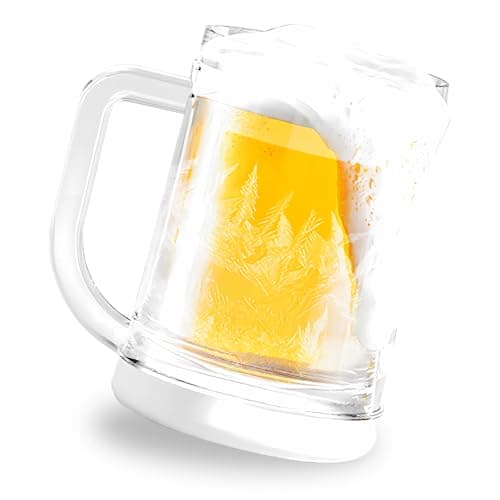 OULIGET Double Walled Beer Ice Cup,Acrylic Classic Clear Beer Mug with Handles,Freezer Mugs Chiller Frosty Cup for Beer Cocktail Water Drinks Coffee and More