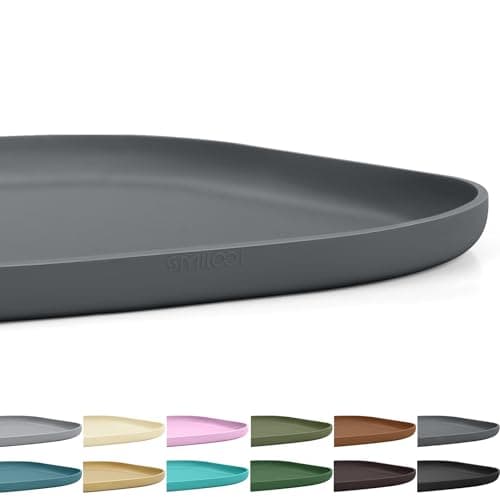 SMILOOL Small Silicone Pet Food Mat with Raised Edge for Food and Water Bowl, Square Dog Feeding Mats, Cat Food Trays for Floor Waterproof, Rubber Tray for Dogs and Cats, 12 x 12 x 0.7 Dark Grey