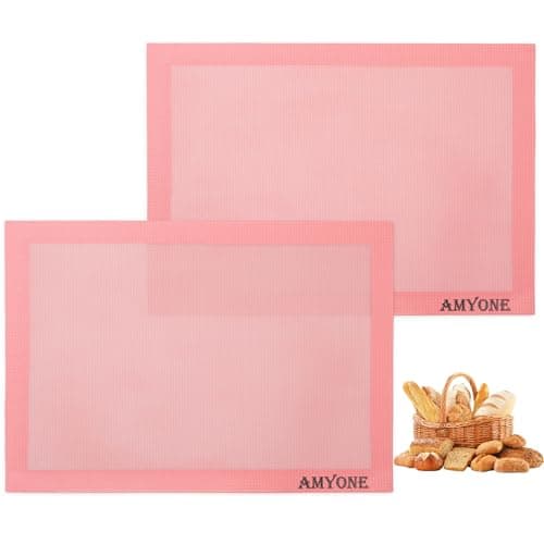 AMYONE Perforated Baking Mats, 2 PCS Pink Eclair Silicone Mat for Half Sheet, Non-Stick Reusable Oven Liners for Making Bread/Pizza/Pastry/Cookie 11 5/8" x 16 1/2", Sakura Pink