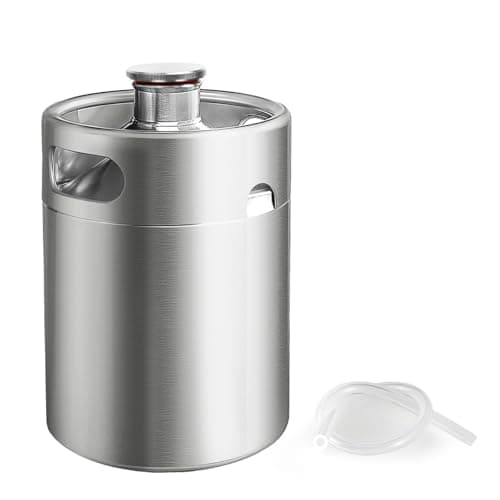 IMAICTUU 64oz Mini Keg Growler, 304 Stainless Steel Mini Beer Keg with Screw Cap & Beer Hose, Leak-proof Portable Keg Silver Beer Growler for Homebrew, Craft & Draft Beer (2L)