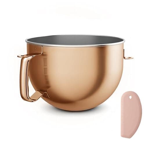 Wiselet Copper Color Stainless Steel 6 Quart Mixing Bowl for Kitchen Aid Professional Bowl Lift Stand Mixer, Heavy Duty Extra Mixer Bowl fits KP26, KB26, Dishwasher Safe, Ergonomic Handle