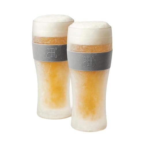 Frozen Pint Beer Glasses - Freezable Mugs Freeze Chiller, Birthday Gifts Him, Men, Dad, Guys, Cooling Cups 12oz Unbreakable Acrylic, Double Walled Insulated Glass Gift, Iced Coffee Tumbler, 2 Set