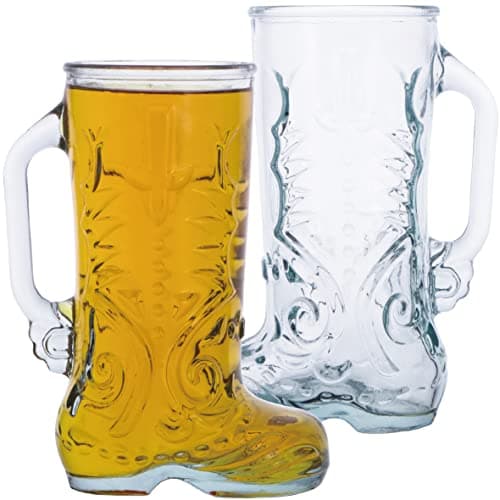 Chefcaptain Set of 2 Glass Boot Mugs with Handles, 1 Liter (34 Oz) Das Boot Beer Glasses, Lead-Free, Dishwasher Safe