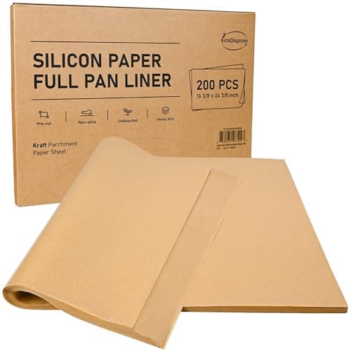 EcoDispose Non-Stick Precut Parchment Paper Baking Sheets Full Pan liner for Bake (16-3/8" x 24-3/8",Unbleached,200PCS)