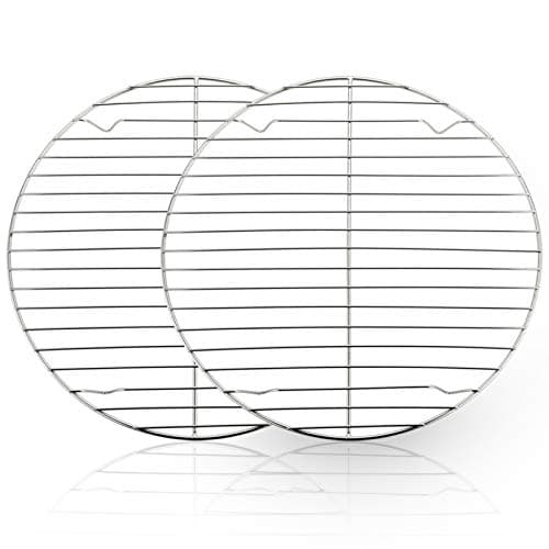TeamFar Round Cooling Rack Set of 2, 10½ Inch Round Wire Baking Steaming Roasting Rack Set Stainless Steel, Healthy & Mirror Finish, Oven & Dishwasher Safe