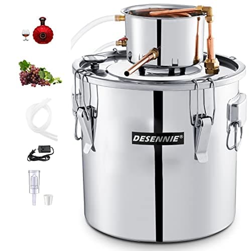 DESENNIE Shine Still Alcohol Distiller Home Brewing Distillery Kit 8 Gallon Stainless 2 Pots Upgraded Copper Tube with Water Pump Home Brewing Kit for DIY Whisky Brandy Wine Making