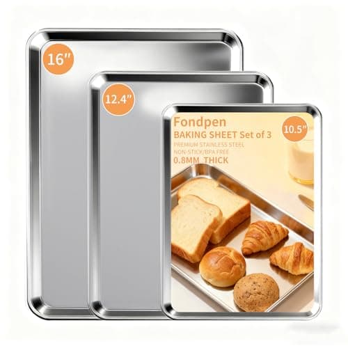 Baking Sheet Set of 3, Stainless Steel Cookie Sheets Baking Sheet Pan, 10.5/12.4/16 Inch, Thicker and Firmer Baking Pans Set, Non-stick, Non toxic & Heavy Duty & Easy Clean,Dishwasher Safe