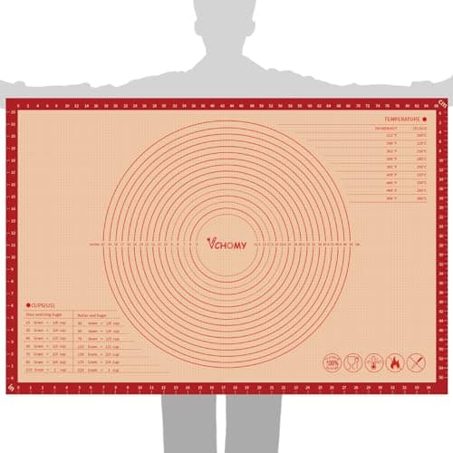 Extra Large Silicone Pastry Mat for Counter Rolling Dough,36x24 Inch,0.75mm Thick,Non Slip Silicone Baking Mat with Measurement(36 x 24 In,Red)