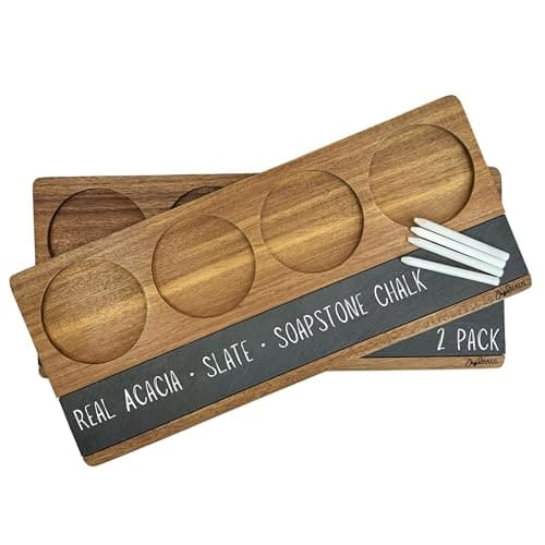 Joyful Haus 2-Pack Wine Flight Boards – Rustic Wooden Tasting Trays for Wine & Charcuterie – Bar Serving Paddles for Couples, Wine Gift Set for Tastings, Entertaining & Home Décor