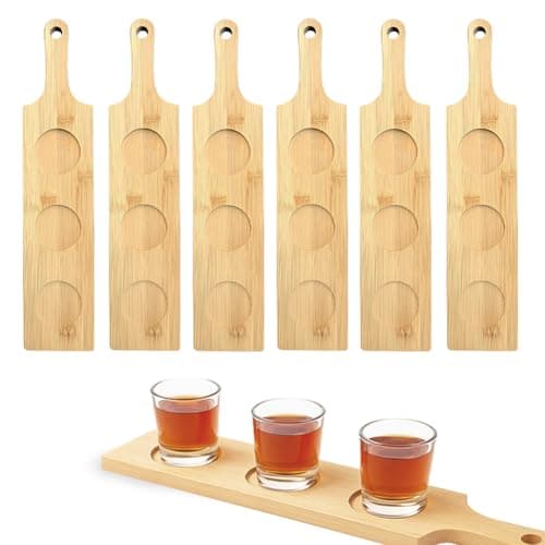 GLASSWINDS 6PCS Flight Board for Tasting, 3 Slots Bamboo Beer Flight Boards, Wine Flights Tasting Set, Natural Flights Paddle, Serving Tray Shot Glass Holder for Beer, Whiskey, Bourbon, Wine