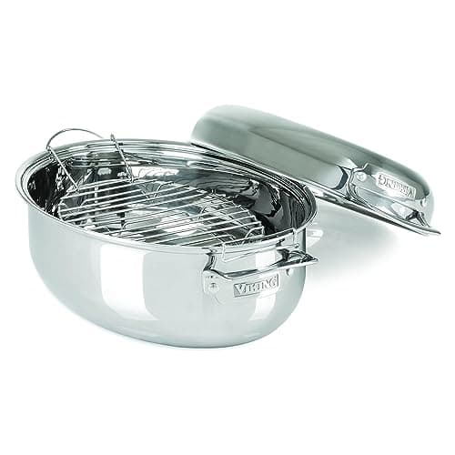 Large Roasting Pan with Rack and Lid, Gifts for mom women wife, Stainless Steel Large Oval Roaster, Nonstick Oven Cookware for Turkey Chicken, 21 Inch