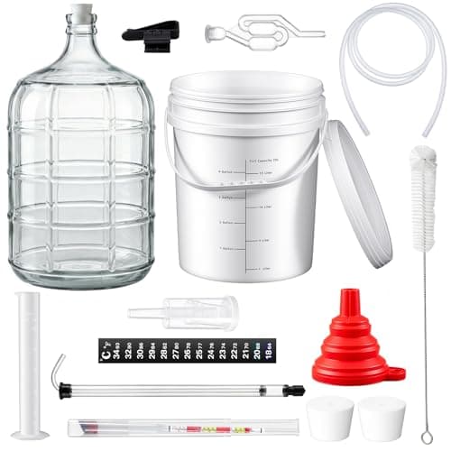 Ziliny Wine Making Kit Include 5 Gallon Carboy, 6.5Gallon Bucket, Lid, Automatic Siphon, Hydrometer, Alcohol Percentage Tester, Bottle Filler, Airlock, Plug Funnel for Primary & Secondary Fermentation