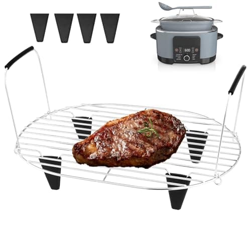 Fondpen Roast and Steamer Rack Compatible with Ninja Foodi Possible Cooker Pro 8.5 Quart MC1000, MC1001, MC1010 Slow Cooker Crock, Stainless Steel Crock Pot Accessories with Silicone Protected Feet Handles