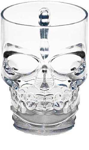 Circleware Skull Face Beer Mug Drinking Glasses with Handle, Set of 2, Heavy Base Funny Entertainment Glassware for Water, Juice and Halloween Decorations Beverage Gifts, 17.6 oz.