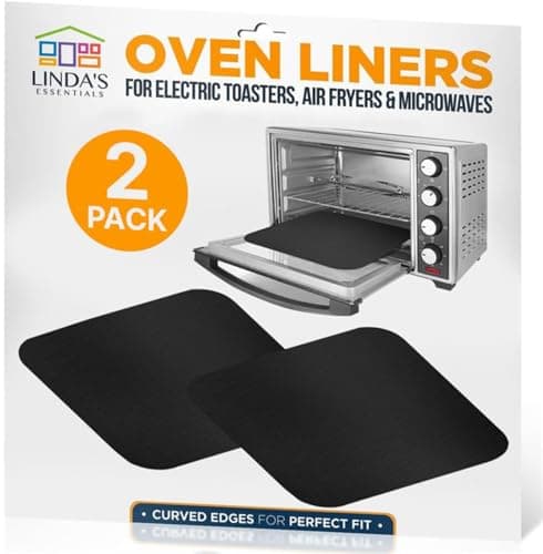 Toaster Oven Liners for Bottom of Oven (2 Pack) Reusable Non-Stick Heat Resistant Toaster Liners, Compatible with Ninja, Cuisinart, Emeril Lagasse & More, Toaster Mat, 12"x12" (Black)