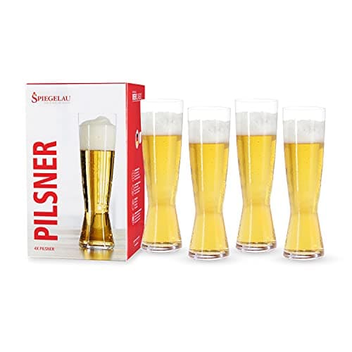 Spiegelau Beer Classics Tall Pilsner Glasses, Set of 4, European-Made Lead-Free Crystal, Modern Beer Glasses, Dishwasher Safe, Professional Quality Pilsner Glass Gift Set, 15 oz