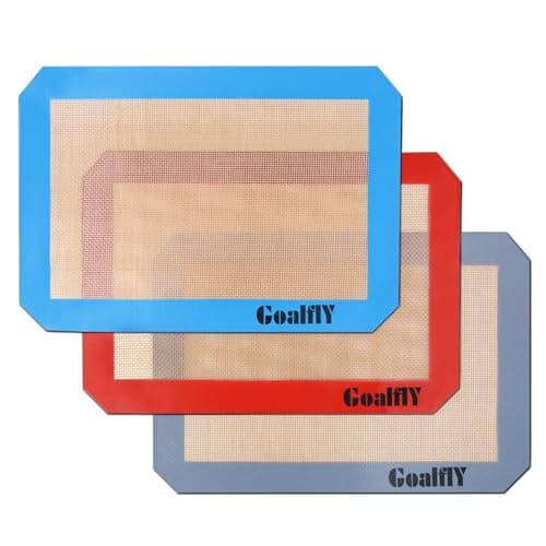 Goalfly Small Silicone Baking Mat Sheet (11.8 x 8.5 IN), 3 Pieces Baking Mat Set, Reusable Silicone Mat for Oven, Toaster, Baking Tray, Baking Pan (Red, Blue, Grey)