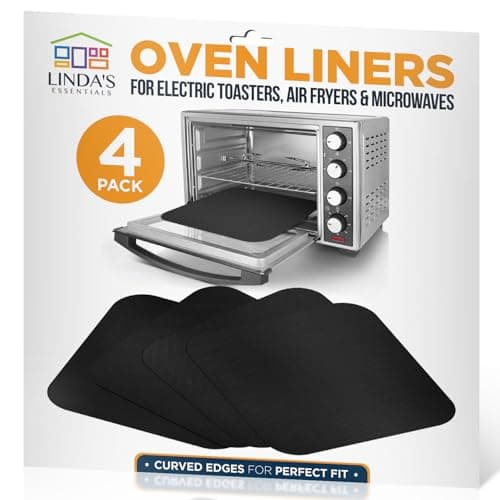 Toaster Oven Liners for Bottom of Oven (4 Pack) Reusable Non-Stick Heat Resistant Toaster Liners, Compatible with Breville, Cuisinart, Black & Decker, Dash, and More - Air Fryer Liners 12"x12" (Black)