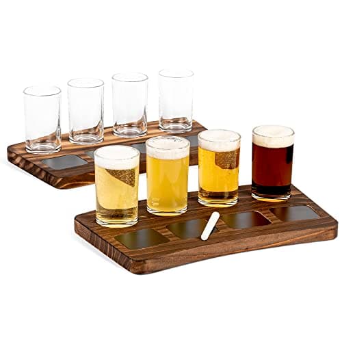 Houseables Beer Flight Boards with Glasses, Drink Flight Boards, Beer Tasting Glasses, Trays for Drinks, Wine, Margarita, Whiskey, Bourbon, Mimosa, Brewery Gifts, Set of 2 Trays, 8 Cups, Chalk Labels