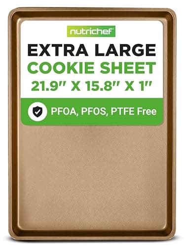 NutriChef Nonstick XL Cookie Sheet Baking Pan, Extra Large 22 Inch x 16 Inch, Carbon Steel Oven Baking Sheet for Cookies & Pastries, Gold - NCLG1GD
