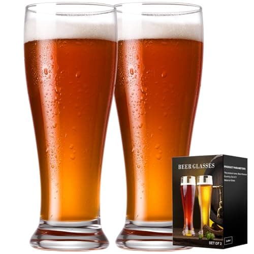 Baalaka Beer Glasses Set of 2, 14 oz Pilsner Beer Pint Glasses, Classics Craft Wheat Beer Glasses Drinking Set, Beer Mug Glassware Gift for Men