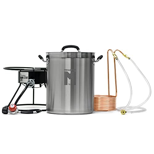 Northern Brewer Brewhouse Ignition Pack: Dark Star Burner 2.0, 8 Gal. Stainless Steel Megapot 1.2 Kettle, Copperhead Immersion Chiller - Brew Kettle Set
