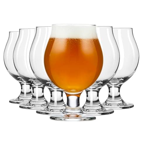 Libbey Entertaining Essentials Belgian Beer Glasses, 13 oz, Craft Beer Glasses Set of 6 for Belgian Ales, Unique Tulip Beer Glass Set for Entertaining