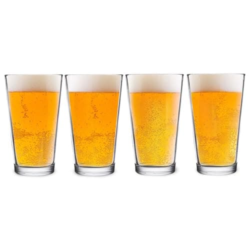 DU VINO Classic Nucleated Pint Glass Set for Better Head Retention, Aroma and Flavor- 16 oz Ultimate Pint Glass for Beer Drinking- Beer Glasses For Men- Cool Beer Glass USA Made- 4 Pack