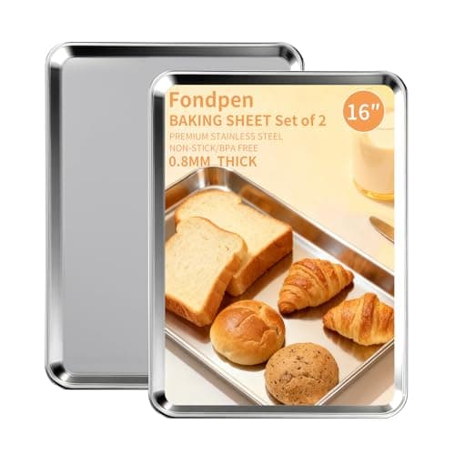 Baking Sheet Set of 2, Stainless Steel Cookie Sheets Baking Sheet Pan, 16 x 12 Inch Thicker and Firmer Baking Pans Set, Non-stick, Non toxic & Heavy Duty & Easy Clean,Dishwasher Safe