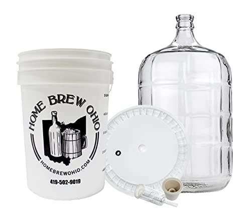 Home Brew Ohio Five Gallon Primary and Secondary Fermentation Set-Up (5 Gallon Carboy, 6.5 Gallon Bucket and lid, with Bung and Airlock)
