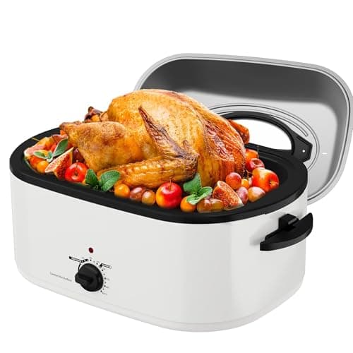 Sunvivi 24 Quart Electric Roaster Oven with Visible Self-Basting Lid, Turkey Roaster Oven with Removable Pan and Rack, Perfect for Large Meals and Holiday Feasts, White