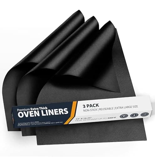 Oven Liners for Bottom of Oven - 3 Pack Large Heavy Duty Mats, 16.25”x23” Non-Stick Reusable Liner for Electric, Gas, Toasters, Grills - BPA & PFOA Free Kitchen Accessory to Keep It Clean (Black)