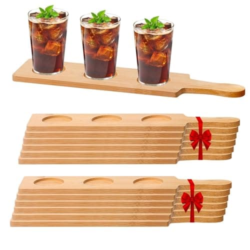 12 Pcs Flight Boards for Tasting, 2.17 Inch Dia Bamboo Beer Flight Board 3 Slots Flight Serving Paddles for Wine Whiskey Coffee Drink