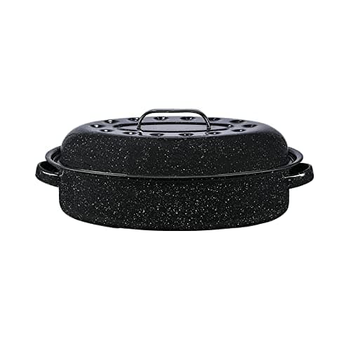 Granite Ware 15-Inch Covered Oval Roaster, 10 Lb Capacity - Enamel Steel Cookware, Dishwasher Safe & PFOA-Free, Even Heat Distribution for Roasting Poultry, Meat, or Vegetables (Speckled Black)