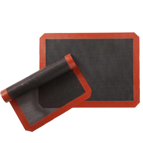 Silicone Baking Mat with Microperforated,Non Slip Reusable Eclair perforated Baking Sheets,Oven Liner for Oven, Cookie Tray, Pizza Mat, Heat Resistant,16.5 * 11.6 inch (2, Red)
