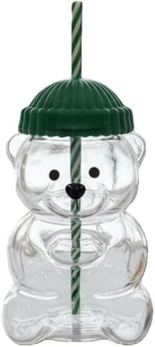 colonova Bear Cup 2025 New Teed Bear Straw Cup, Cute Bears Glass Cup with Straw, 20oz Reusable Glass Tumbler with Lid for Iced Coffee, Milk Tea, and Cocktails, Dishwasher Safe