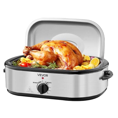 VEVOR Roaster Oven, 14QT Fast-Cooking Turkey Roaster, 150-450℉ Adjustable Temperature Electric Roasting Pan with Self-Basting Lid, Roasting Lift-Out Rack, Defrost & Warm Function, Fits 18lb Turkey