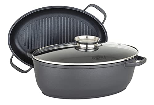 Granite Ware 13-inch oval roaster with Lid. Enameled steel design to accommodate up to 7 lb poultry/roast. Resists up to 932°F. Ideal for preparing meals for two!