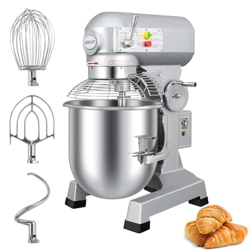 LEEVOT 30 Qt 1250W Commercial Food Mixer, Commercial mixer 3 Speeds Adjustable Heavy Duty Stand Mixer with Stainless Steel Bowl for Bakery Pizzeria.