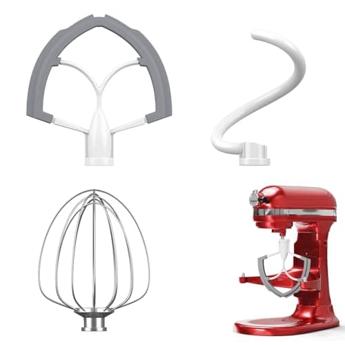 Flex Edge Beater 3Pcs for KitchenAid Mixer Attachments and Accessories Compatible with 6 Quart Lifting Stand Mixers (KN256 6-Wire Whip, 6QT Flat Beater Paddle, 6QT Dough Hook Attachment)