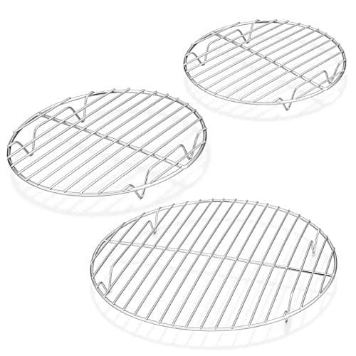 TeamFar Round Cooling Rack Set of 3, 7½ & 9 & 10½ Inch, Stainless Steel Round Baking Steaming Rack Set, Fit for Air fryer/Oven/Pot/Cake Pan/Pressure Cooker, Healthy & Mirror Finish, Dishwasher Safe