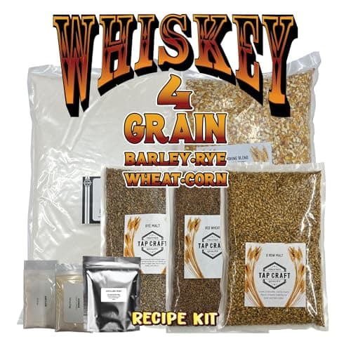 Tapcraft - Complete 4 GRAIN Whiskey Recipe & Fermentation Kit with Corn Barley Rye and Wheat - 5 Gallon Mash Recipe Kit - Make Your Own Whiskey at Home - Make your Own Moonshine at Home - Gifts for Dad - Great Gift Ideas