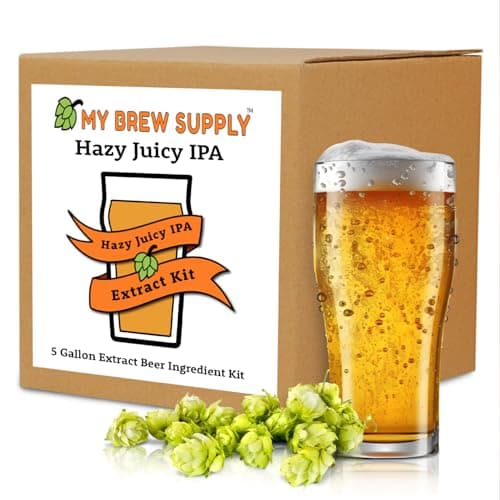 My Brew Supply Hazy Juicy IPA Extract Kit | Pale, Wheat, & Pilsen Dry Malt Extract | Flaked Oats, Caramel, & Honey Grain | Apollo, Citra, El Dorado, Columbus, & Mosaic Hops | BRY-97 Yeast | 5G Yield