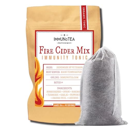Organic Fire Cider Mix | Apple Cider Vinegar Infusion Kit with Ginger, Garlic, Horseradish, Turmeric, Cayenne | DIY Spicy ACV Tonic | Makes 20 oz | Brew Bag Included