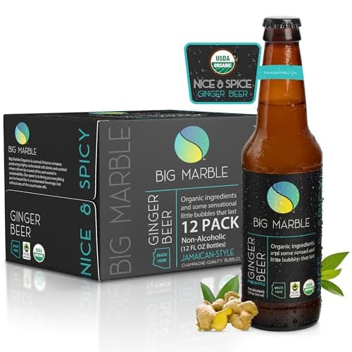 Big Marble Organic Ginger Beer, Premium Non-Alcoholic, Real Ginger, Fair Trade Certified, No Artificial Sweeteners/Colors, for Cocktails & Mocktails - 12 Pack, 355ml (12 Fl Oz) Bottles
