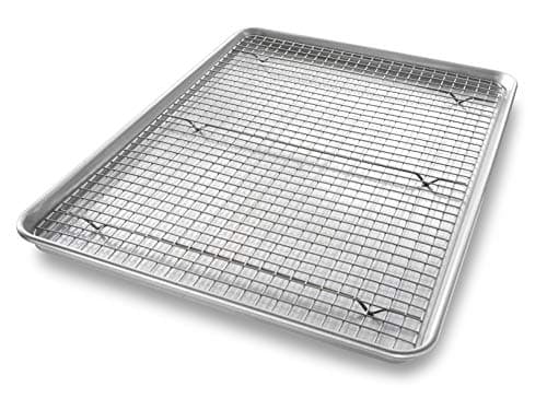 USA Pan 1607CR Bakeware Extra Large Sheet Baking Pan and Bakeable Nonstick Cooling Rack Set, XL, Metal
