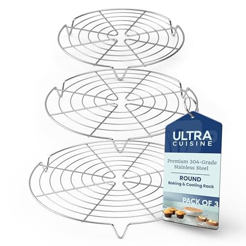 Ultra Cuisine 3 Set Round Cooling Racks for Cooking and Baking – Oven & Dishwasher-Safe, 100% Stainless Steel Steaming and Baking Rack - Fits Air Fryer, Pressure Cooker & Cake Pan (7.5, 9 & 10.5 Inch)