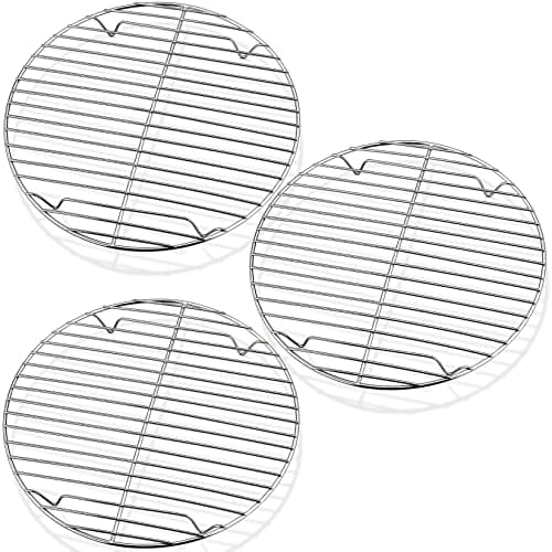 P&P CHEF Round Cooking Rack, 3 Pcs Stainless Steel Baking Cooling Steaming Grilling Rack, Fits Air Fryer/Stockpot/Pressure Cooker/Round Cake Pan, Oven & Dishwasher Safe (9 Inch)